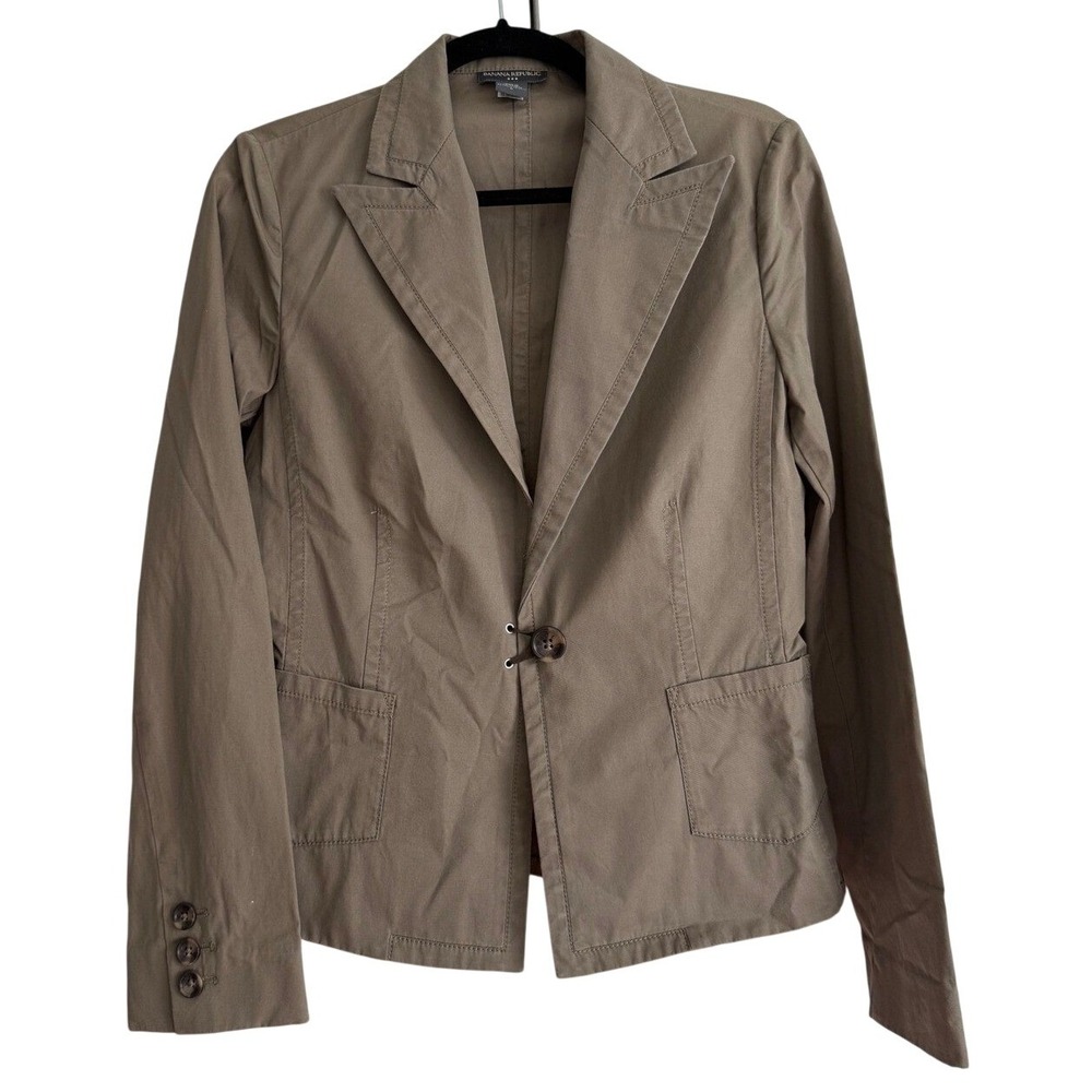 Banana Republic Womens Cotton Single Button Blazer Jacket Olive Taupe Size 8